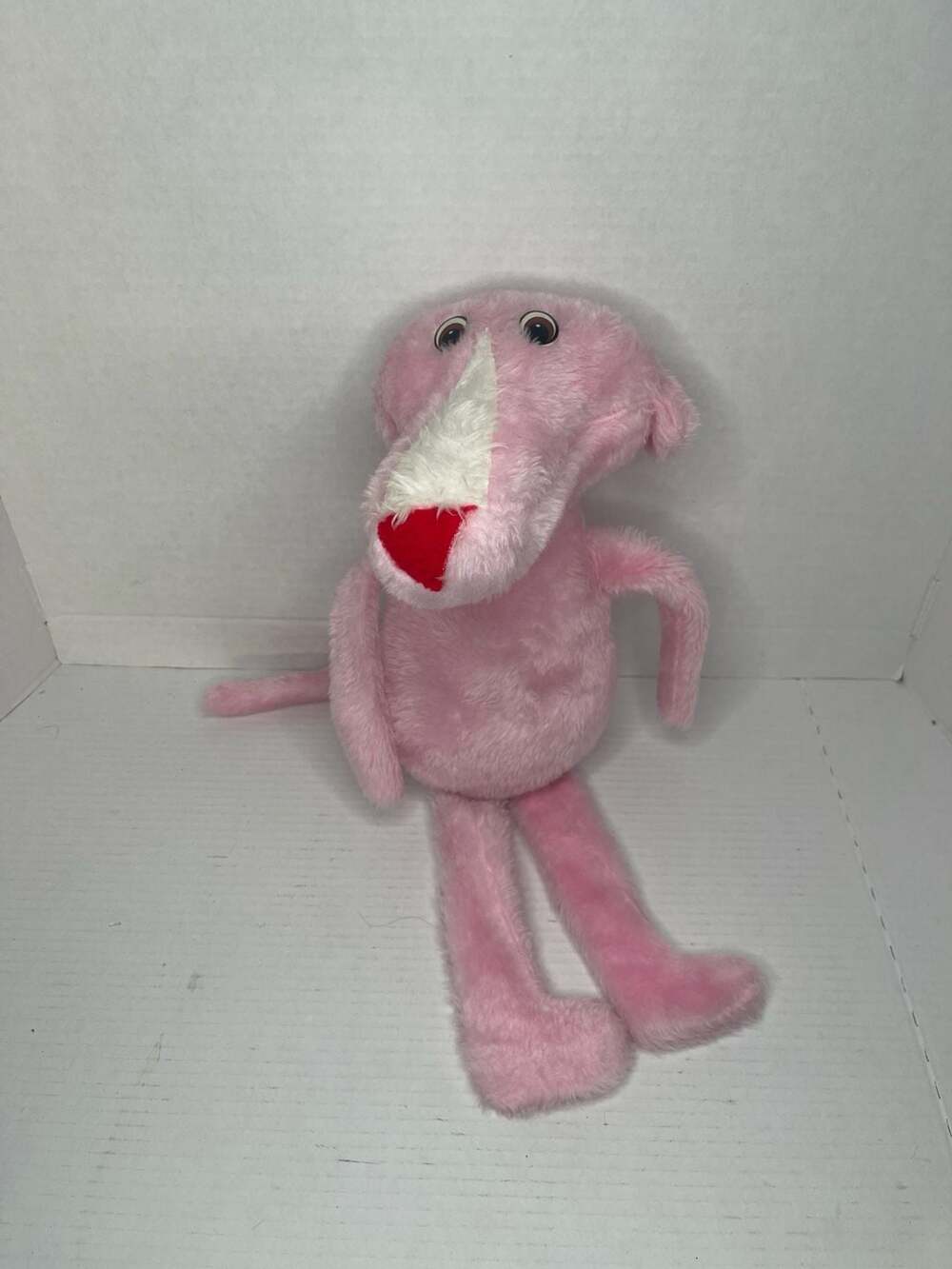 Vintage Pink Panther Plush Stuffed Animal with Red Heart Nose